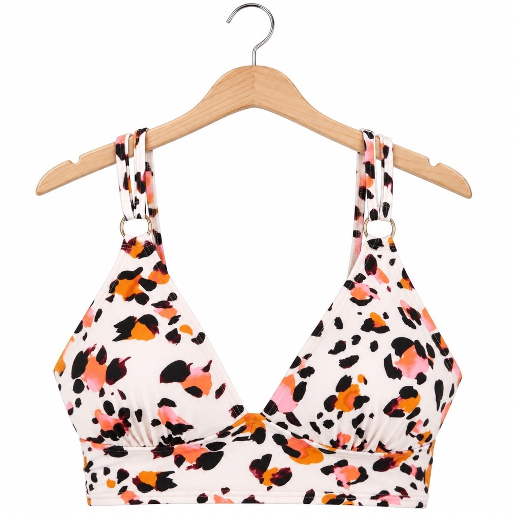 Hula Honey Bikini Top Womens Small Pink White Animal Triangle Tie Back Swim New
